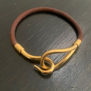 Hermes Jumbo Hook Bracelet with leather band. Stamped at hook.